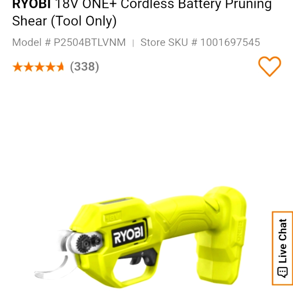 RYOBI Cordless Battery Pruning Shear××××× TOOL ONLYXXX